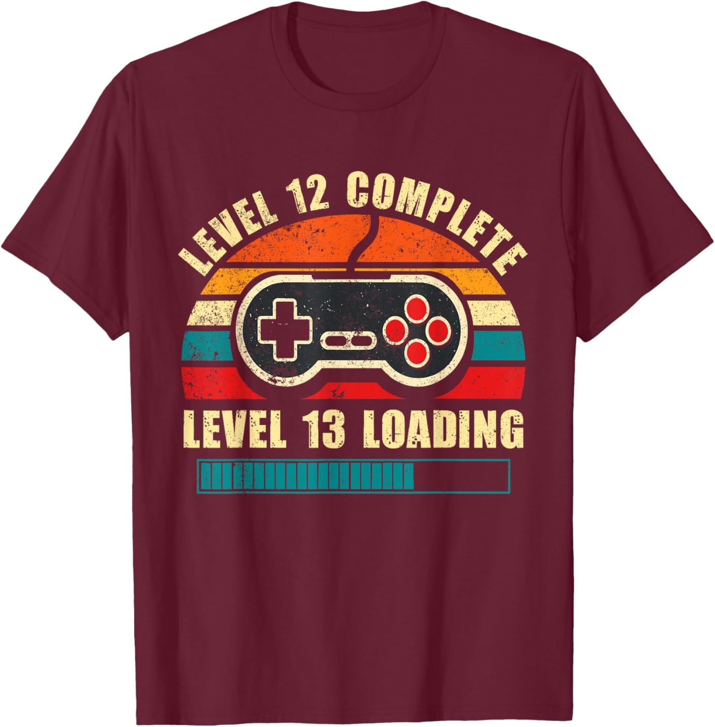 12th Anniversary Level 12 Complete Vintage Gaming Couple T-Shirt - T-Shirt | Maroon