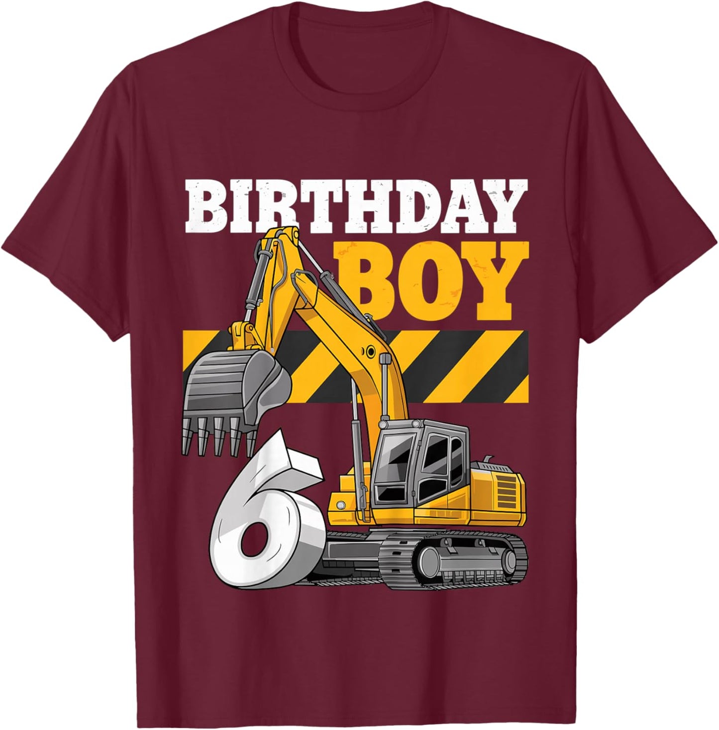 Kids 6 Year Construction Excavator 6nd Birthday Boy T-Shirt - T-Shirt | Maroon