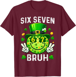 Bruh St Patricks Day Six Seven Kids Boys Men Women 67 Meme T-Shirt - T-Shirt | Maroon