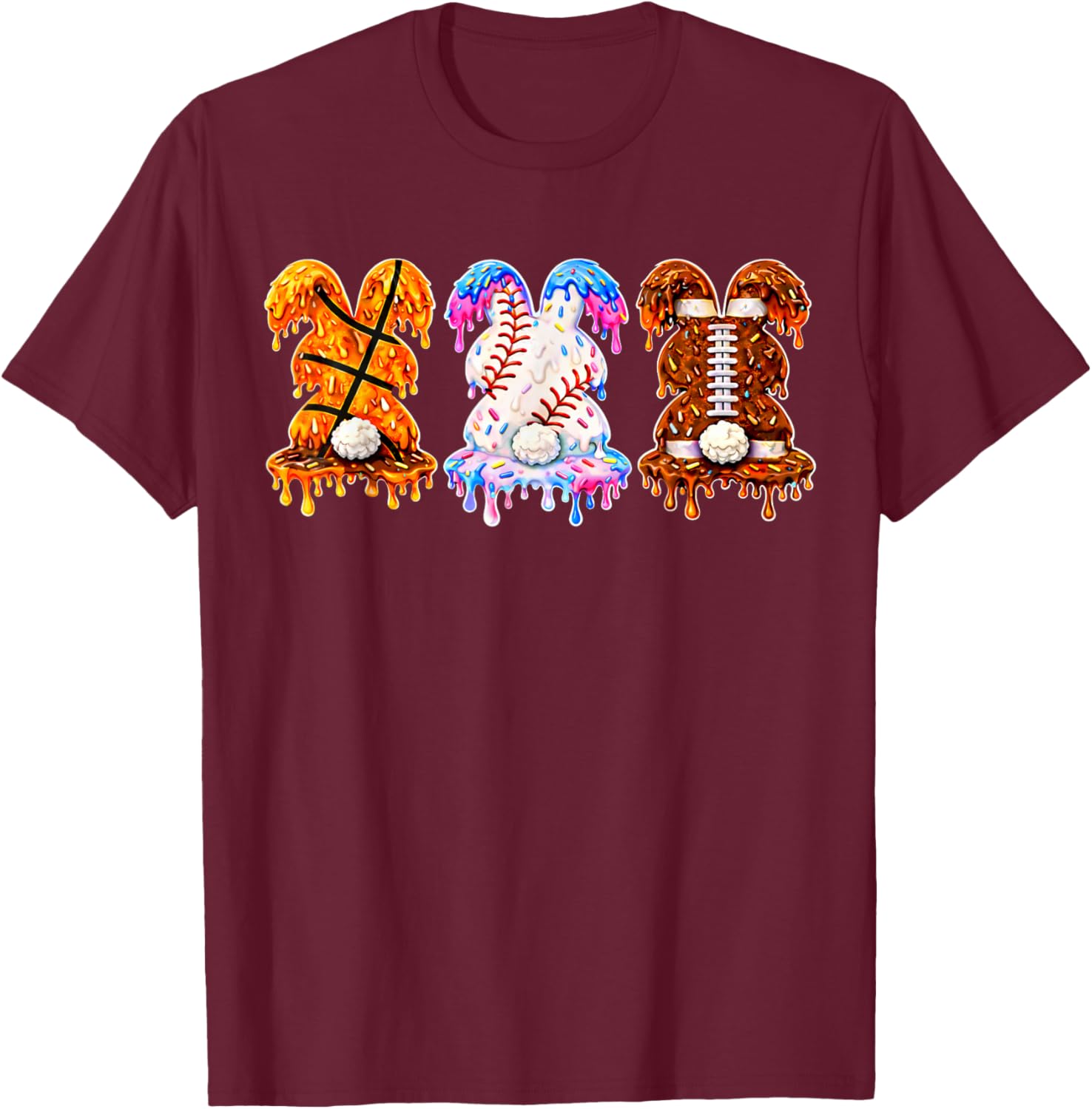 Ice Cream Drip Basketball Baseball Football Easter Gifts T-Shirt - T-Shirt | Maroon