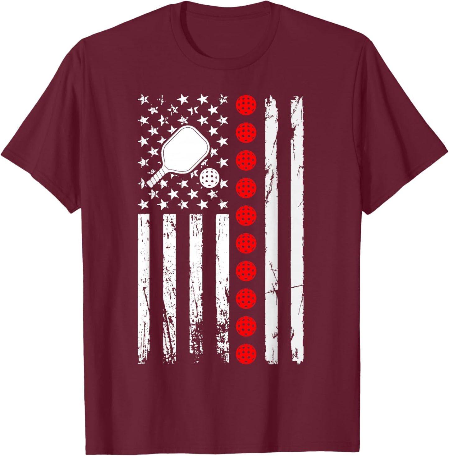 Pickleball American Flag Pickleball Player Paddleball Lover T-Shirt - T-Shirt | Maroon