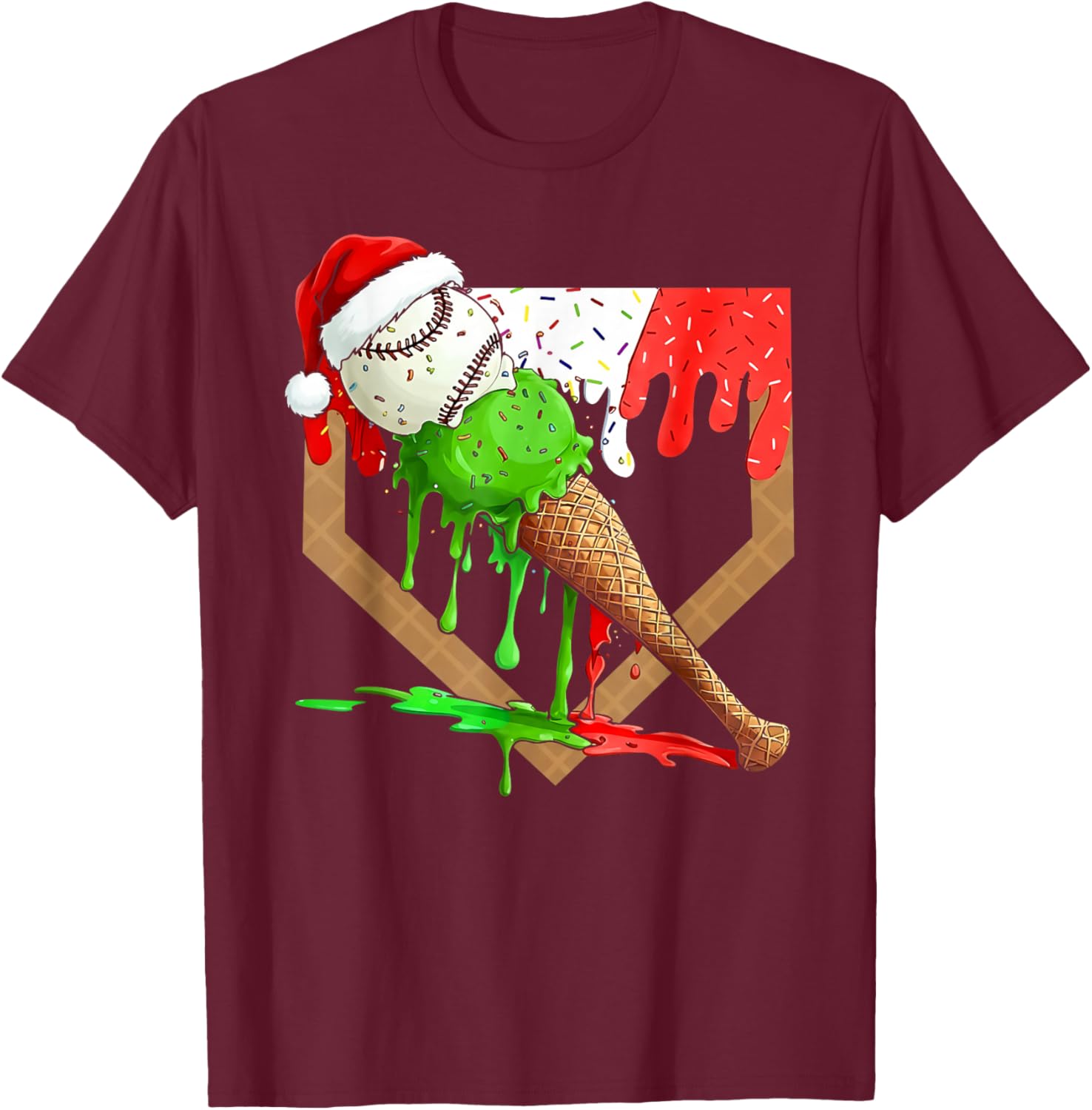 Santa Sports Ice Baseball Christmas Xmas Pajama Kid Men Boys T-Shirt - T-Shirt | Maroon
