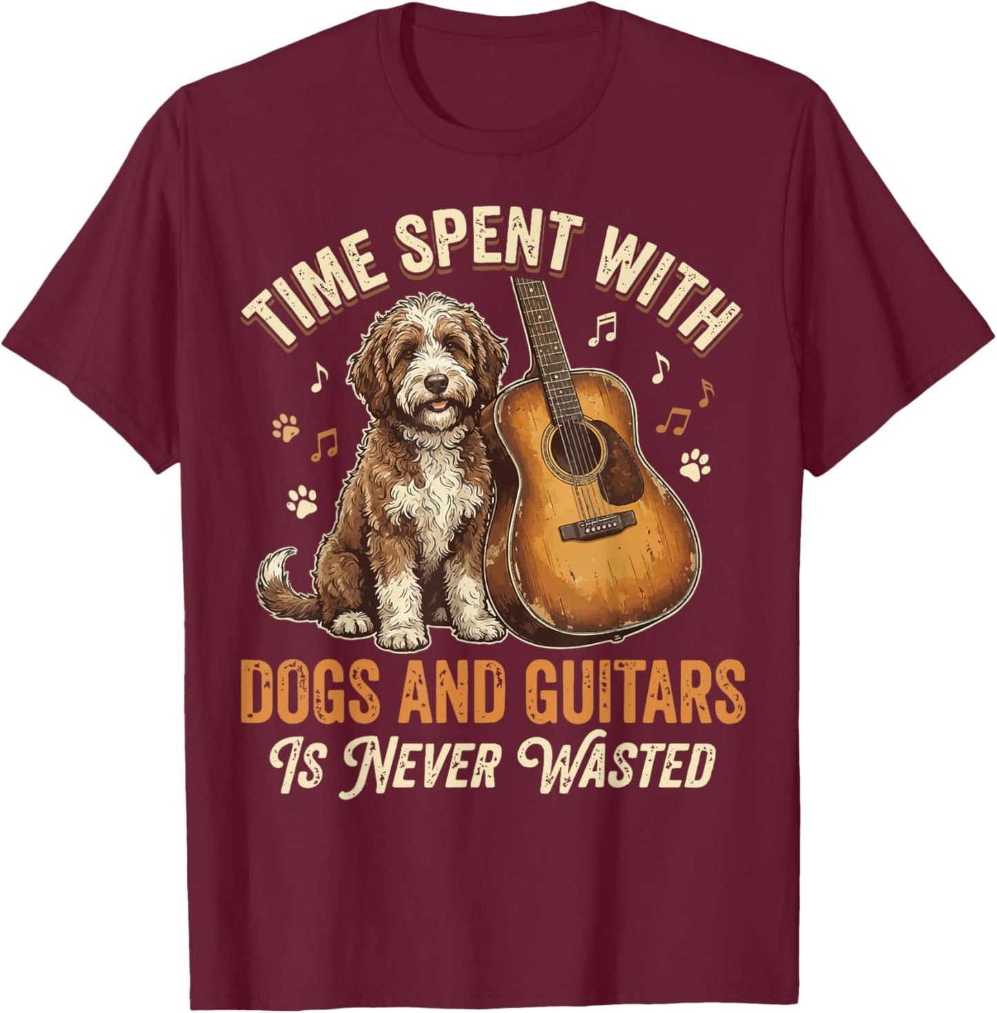Time Spent with Dogs and Guitars is Never Wasted T-Shirt - T-Shirt | Maroon