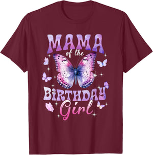 Mama of The Birthday Girl Butterfly Family Matching T-Shirt - T-Shirt | Maroon