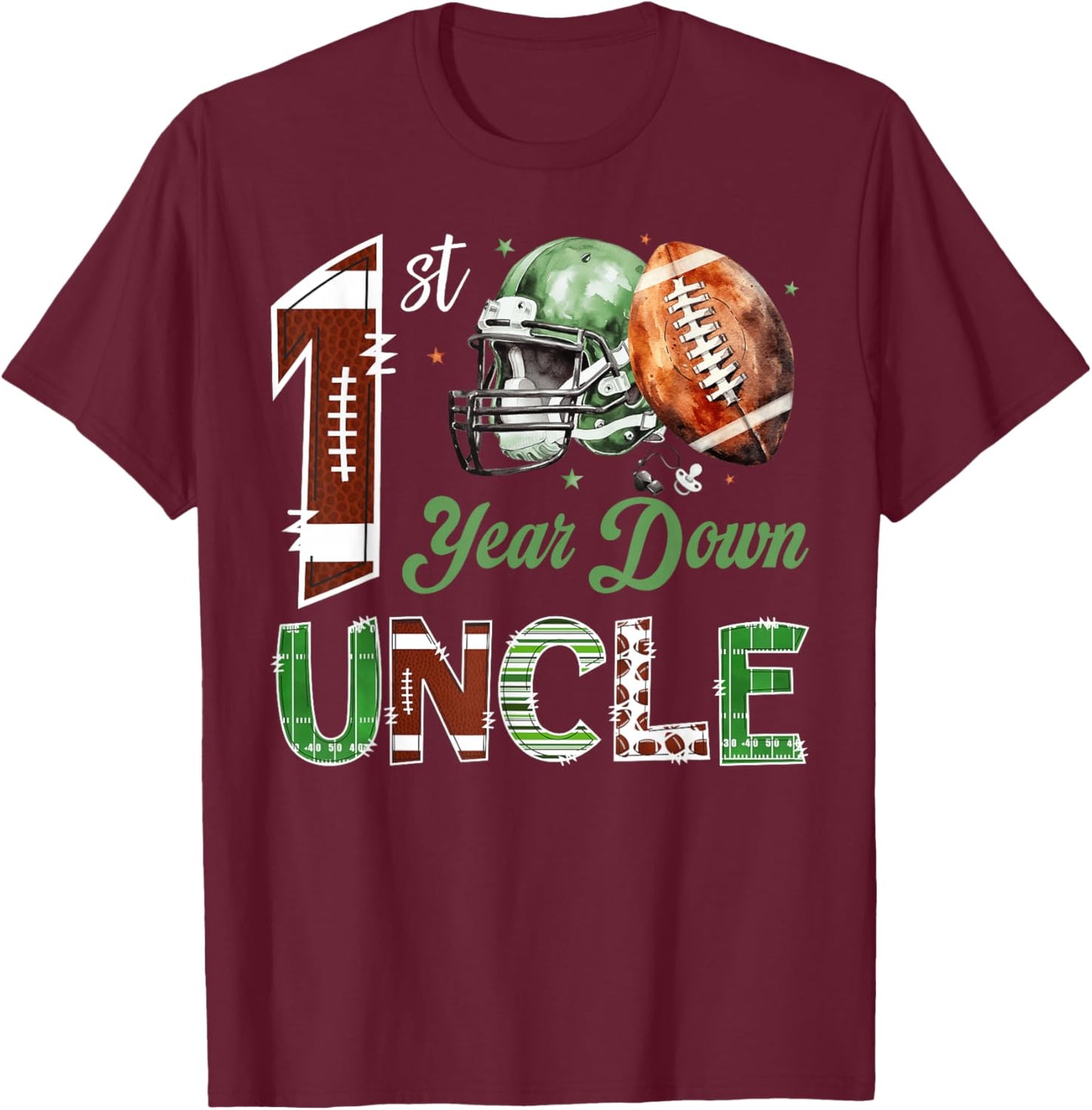 Uncle of The 1 Year Old Football 1st Birthday Boy Party T-Shirt - T-Shirt | Maroon