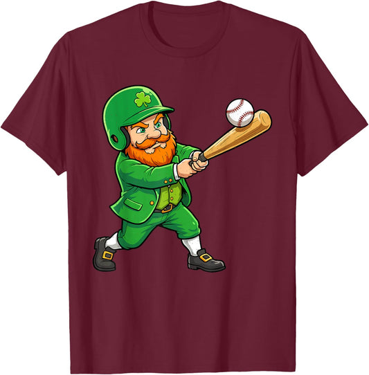 Leprechaun Baseball Green St Patricks Day Sport Men Boy Kids T-Shirt - T-Shirt | Maroon