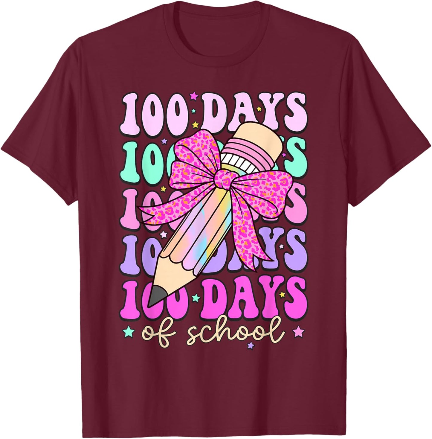 100 Days of School Girls Coquette Bow 100th Day of School T-Shirt - T-Shirt | Maroon