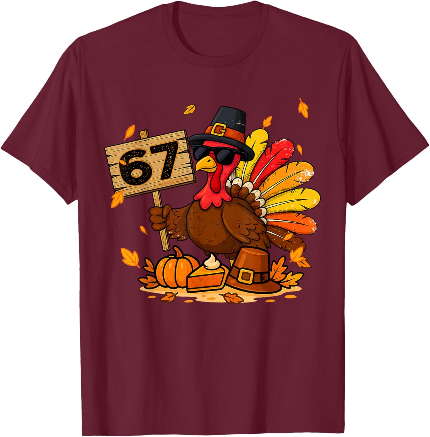 Funny Six Seven 6 7 Meme Turkey Thanksgiving Boy Girl Kids T-Shirt - T-Shirt | Maroon