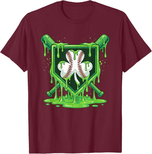 St Patrick Day Baseball Drip Ice Cream Baseball Shamrock Men T-Shirt - T-Shirt | Maroon