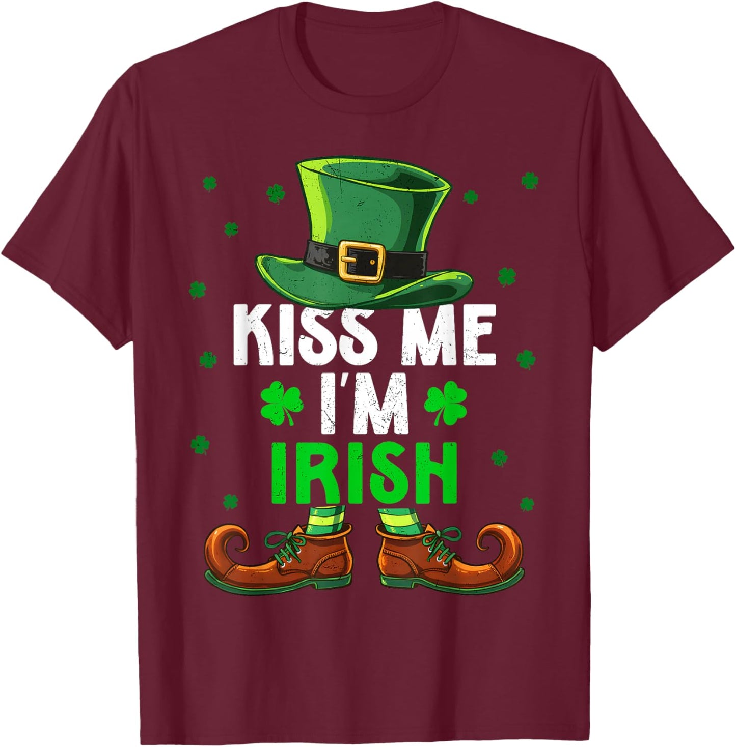 Vintage Funny Kiss Me Im Irish Shamrock St Patrick Men Women T-Shirt - T-Shirt | Maroon