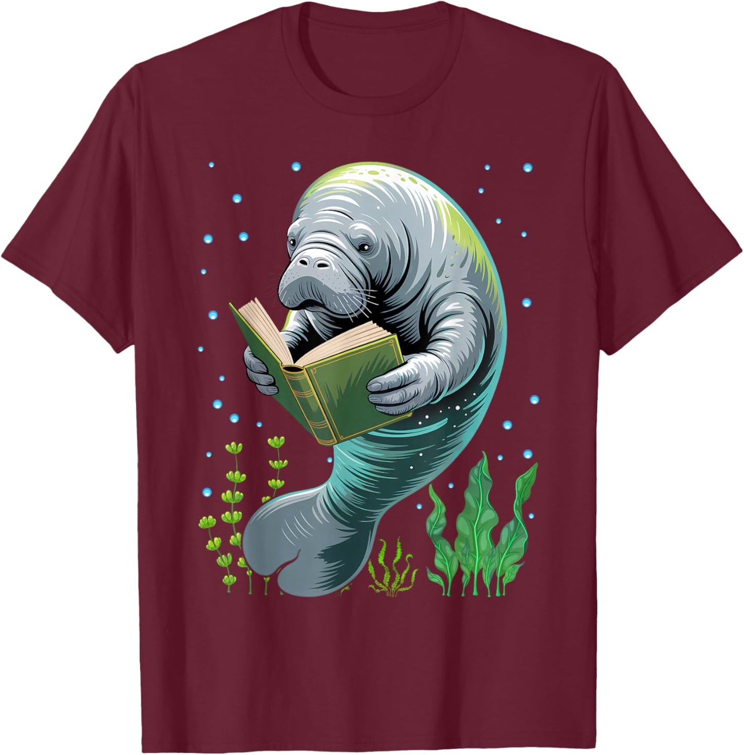 Manatee Reading Book Matching Bookworm Librarian Books Lover T-Shirt - T-Shirt | Maroon