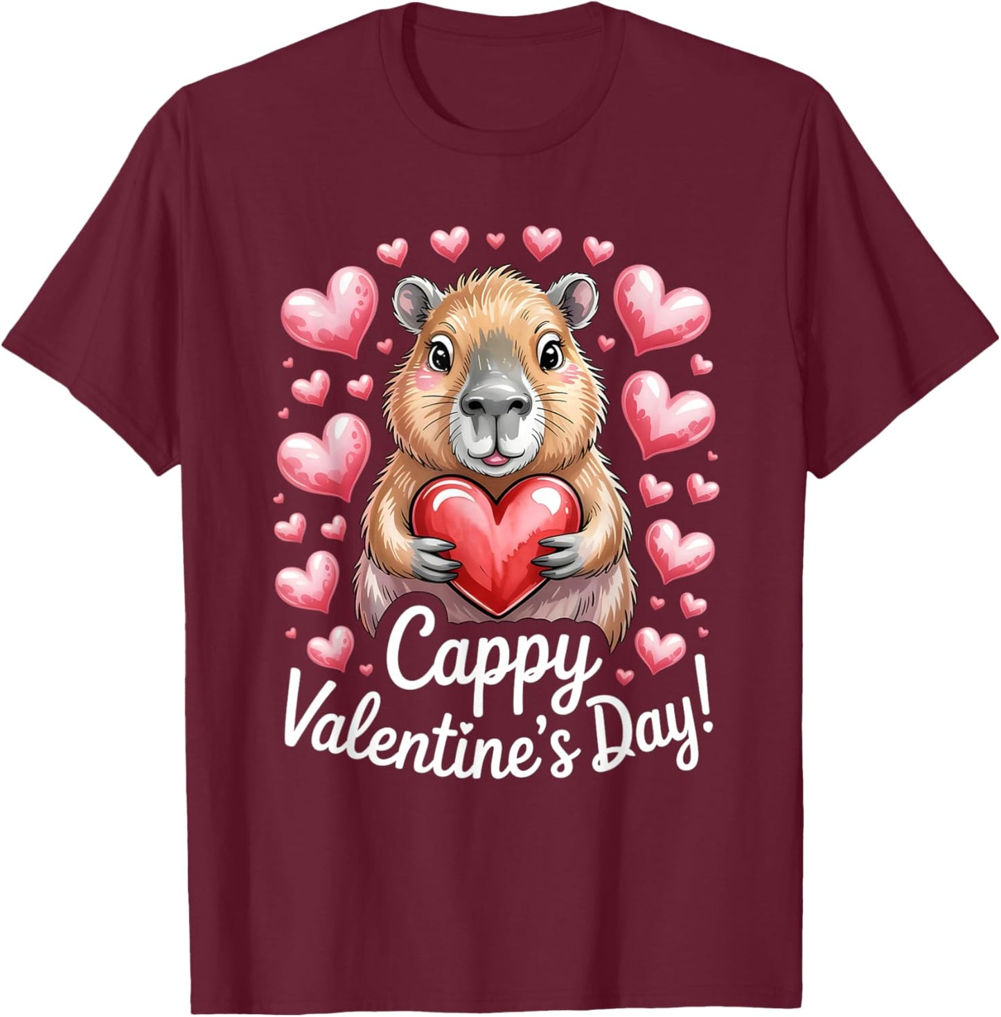 Cappy Valentine’s Day Cute Capybara Heart Design T-Shirt - T-Shirt | Maroon