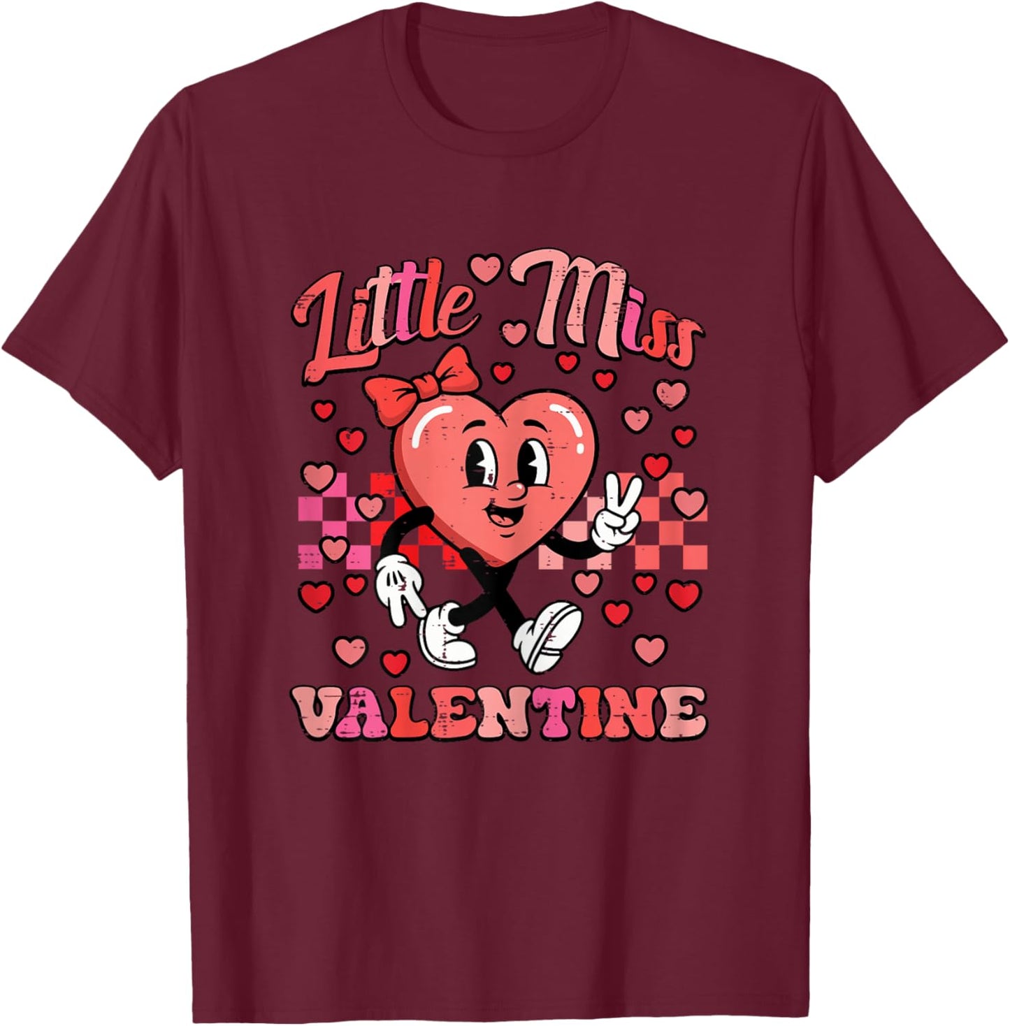 Little Miss Valentine Heart Valentines Day Girl Kids Toddler T-Shirt - T-Shirt | Maroon