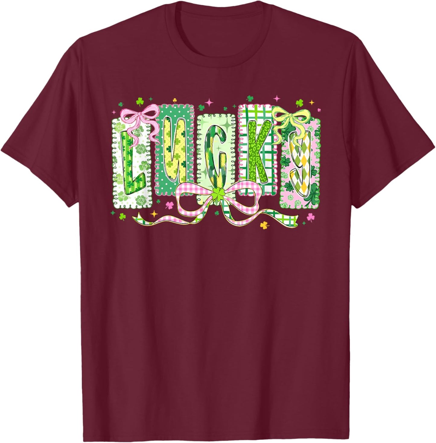 Coquette Bow St.Patrick's Day Lucky Shamrock Ireland Irish T-Shirt - T-Shirt | Maroon