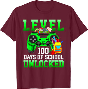 Level 100 Days of School Unlocked Boys Gamers Video Games T-Shirt - T-Shirt | Maroon