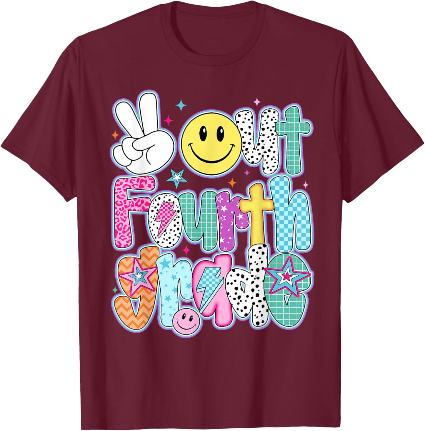 Peace Out Fourth Grade Happy Last Day of School Funny Retro T-Shirt - T-Shirt | Maroon