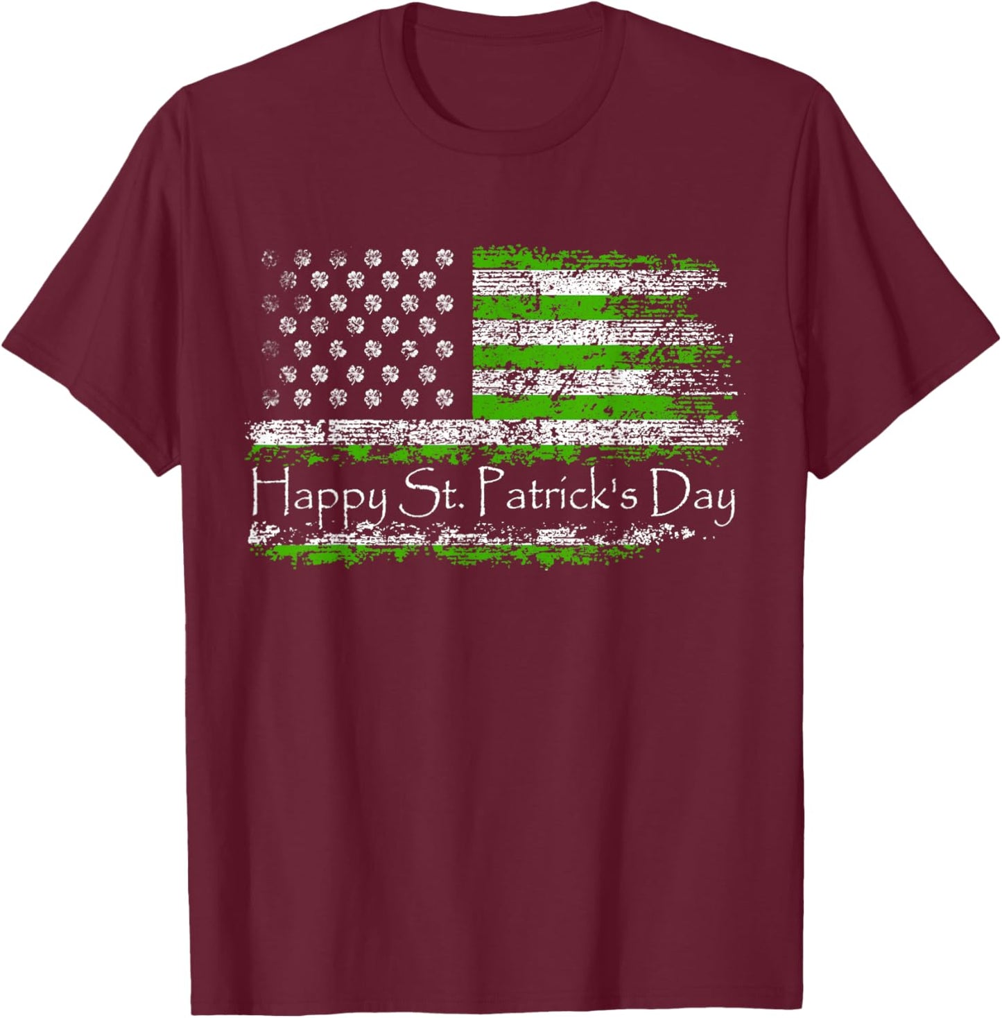 Retro Happy St. Patrick's Day US American Flag Shamrock T-Shirt - T-Shirt | Maroon