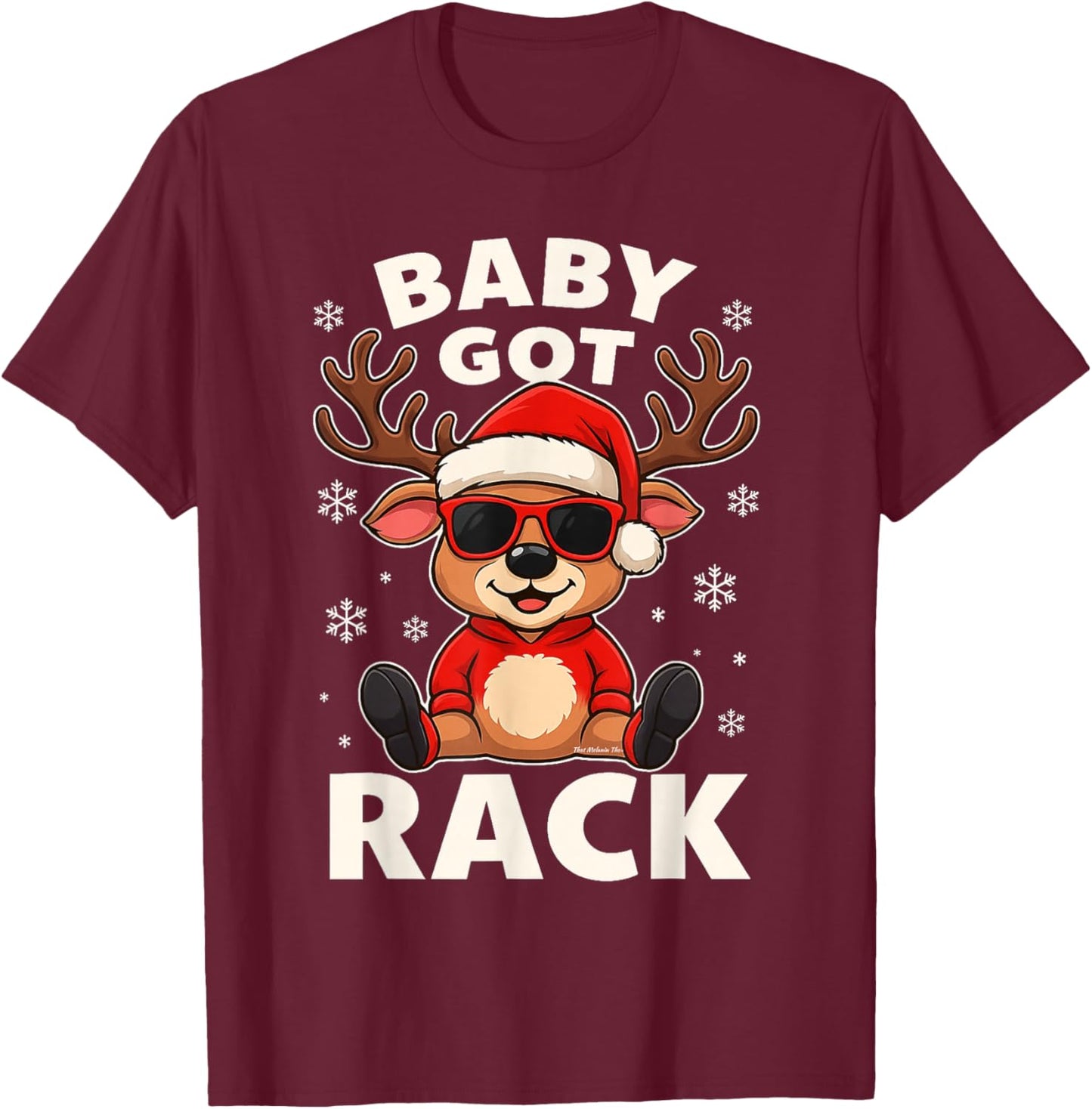 Baby Got Rack Cool Reindeer Funny Christmas Pun Hat Shades T-Shirt - T-Shirt | Maroon