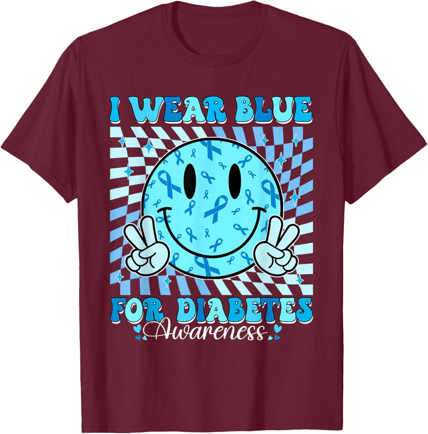 I Wear Ribbon Blue for Diabetes Awareness Month T1D T2D T-Shirt - T-Shirt | Maroon