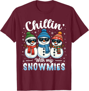 Chillin with My Snowmies Funny Snowman Christmas Kids Boys T-Shirt - T-Shirt | Maroon