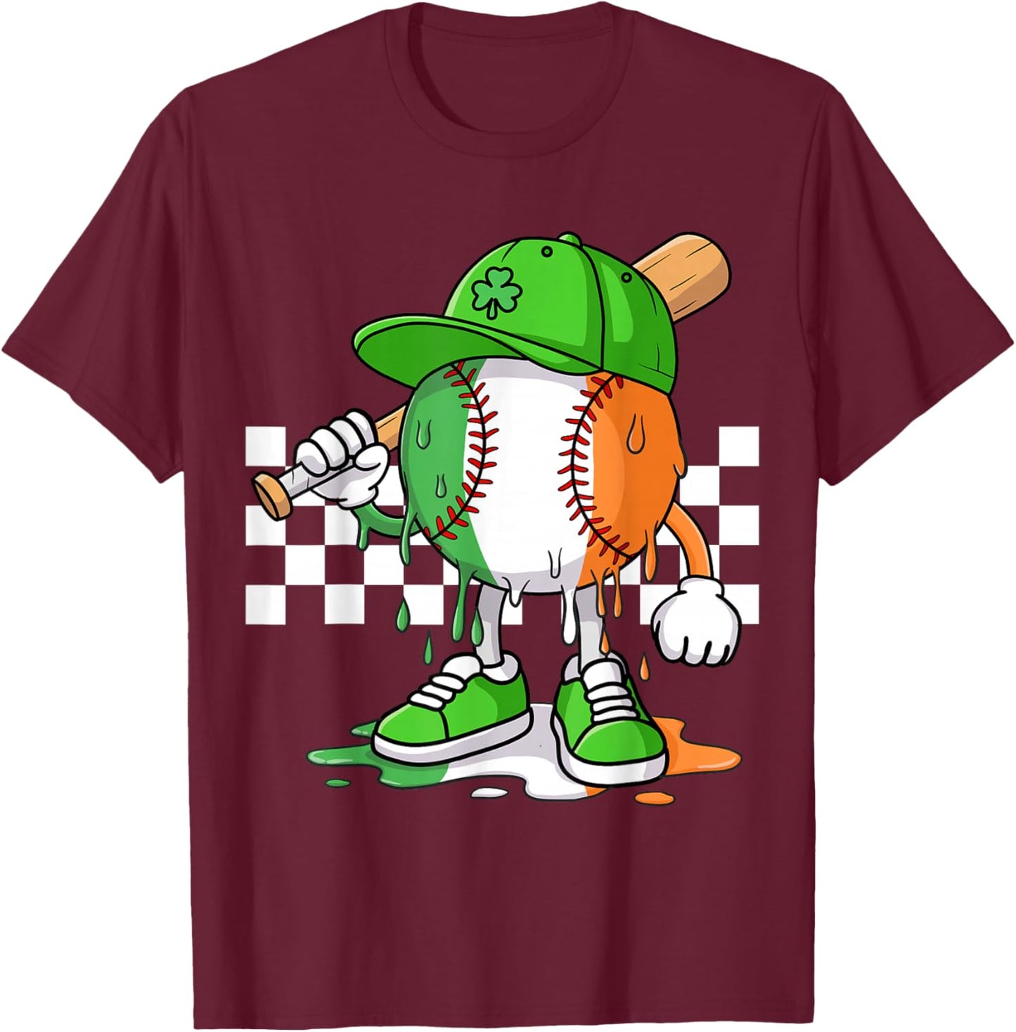 Boys St Patricks Day Irish Flag Kids Baseball Ice Cream Drip T-Shirt - T-Shirt | Maroon