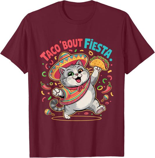 Funny Cinco De Mayo Mexican Cat Cute Fiesta Sombrero T-Shirt - T-Shirt | Maroon
