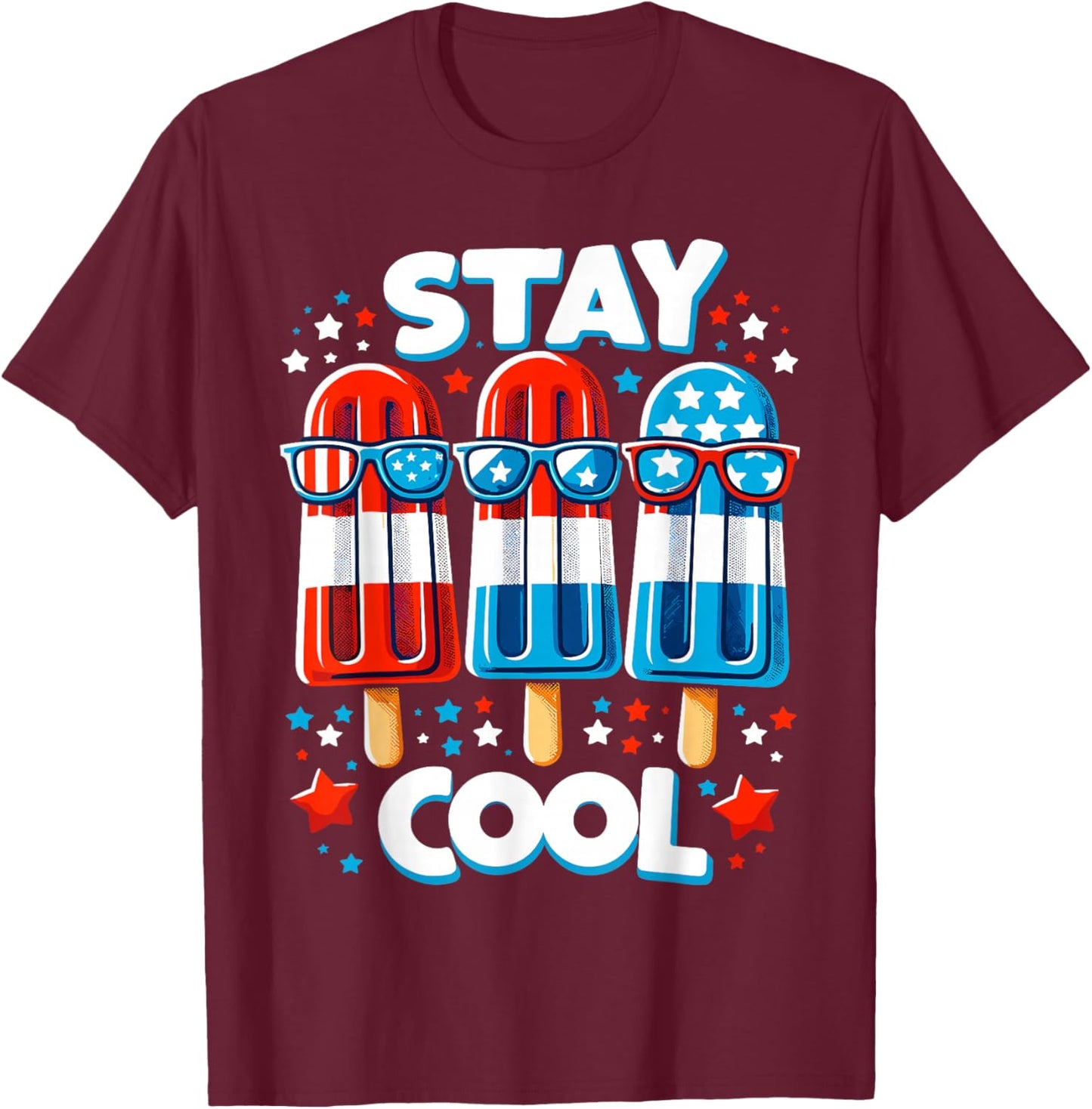 Stay Cool 4th July Boys Popsicle USA Flag American T-Shirt - T-Shirt | Maroon
