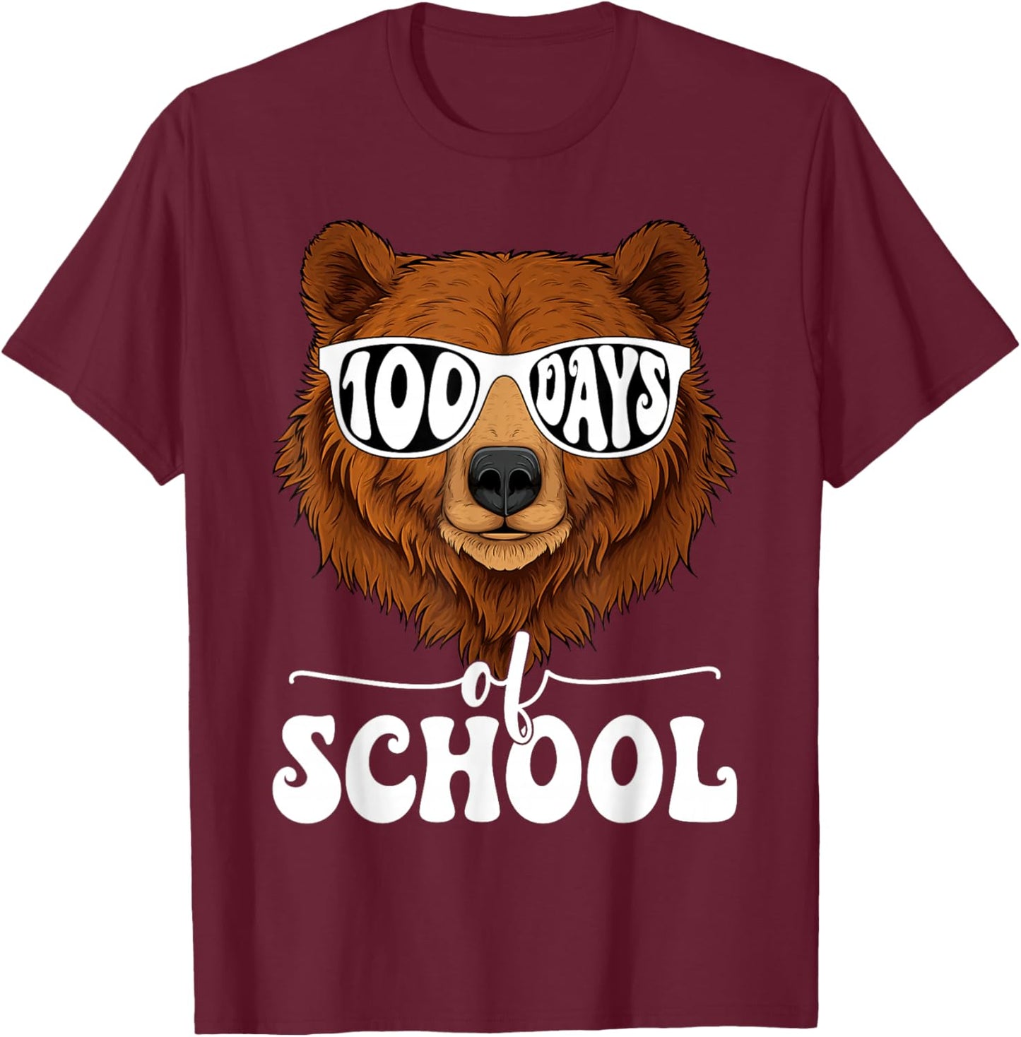 Cute 100 Days of School Bear 100th Day of School Boys Kids T-Shirt - T-Shirt | Maroon