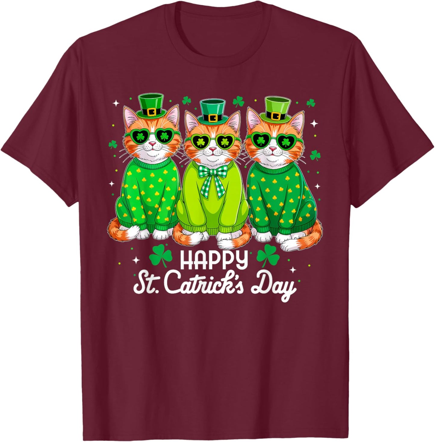 Happy St Catrick's Day Funny Cat St Patricks Day Women Kids T-Shirt - T-Shirt | Maroon