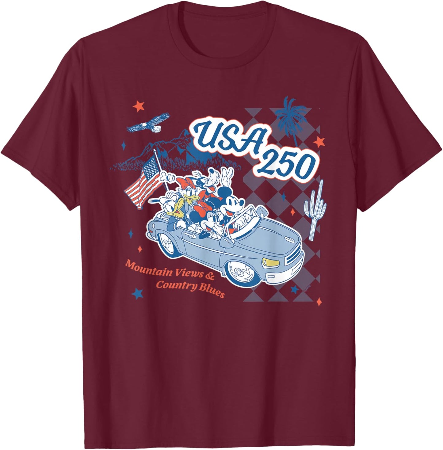Disney Mickey & Friends USA 250 Fourth of July Americana T-Shirt - T-Shirt | Maroon