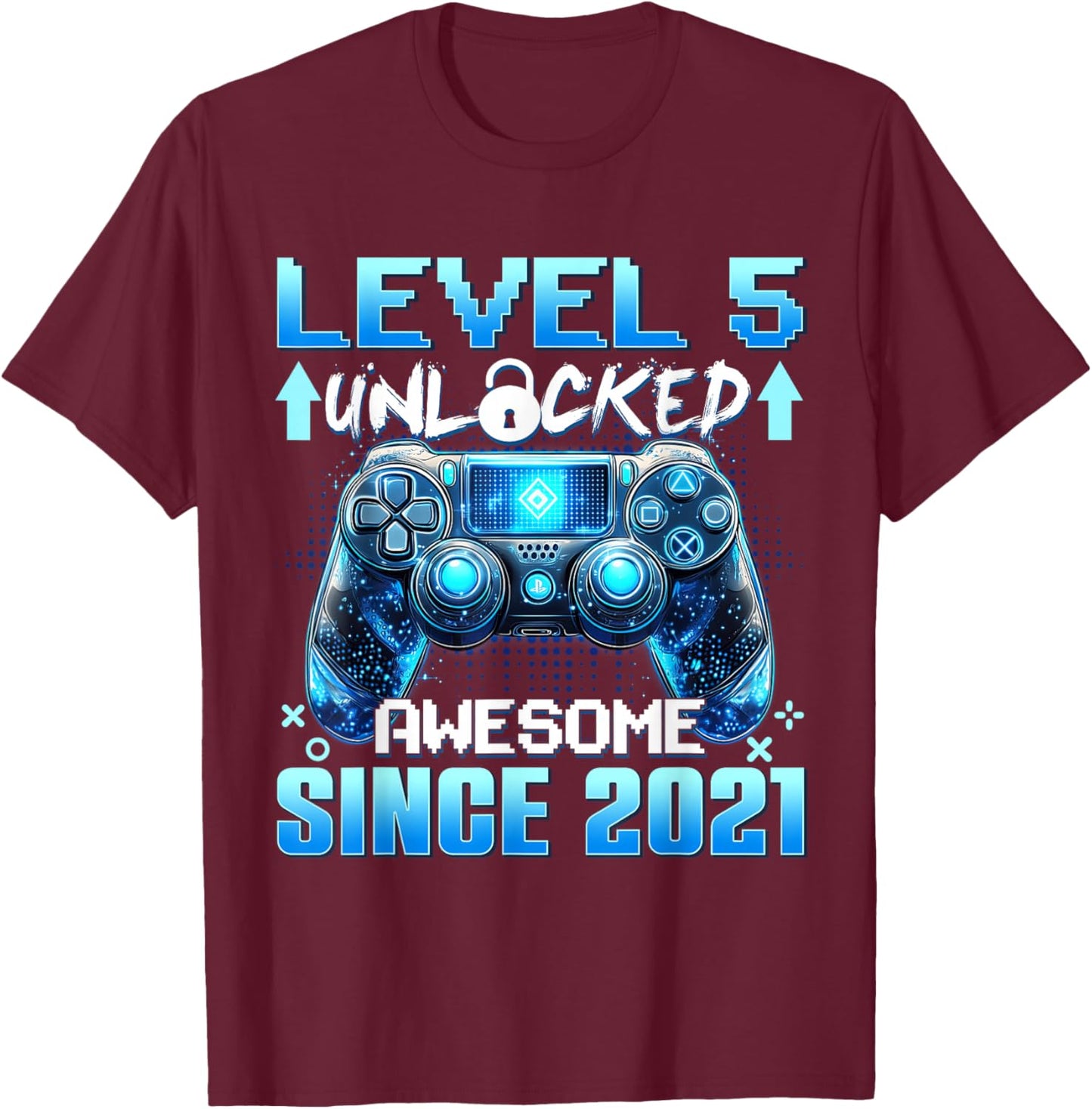 5 Years Old Level 5 Unlocked Awesome 2021 5th Birthday Boys T-Shirt - T-Shirt | Maroon