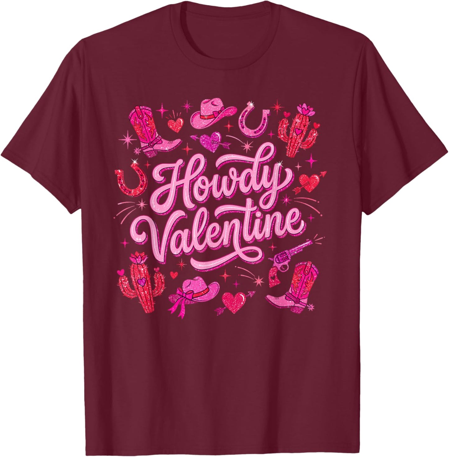 Howdy Valentine Cute Cowboy Cowgirl Western T-Shirt - T-Shirt | Maroon