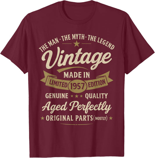 69th Birthday Gift Vintage 1957 Men Funny 69 Years Old 1957 T-Shirt - T-Shirt | Maroon