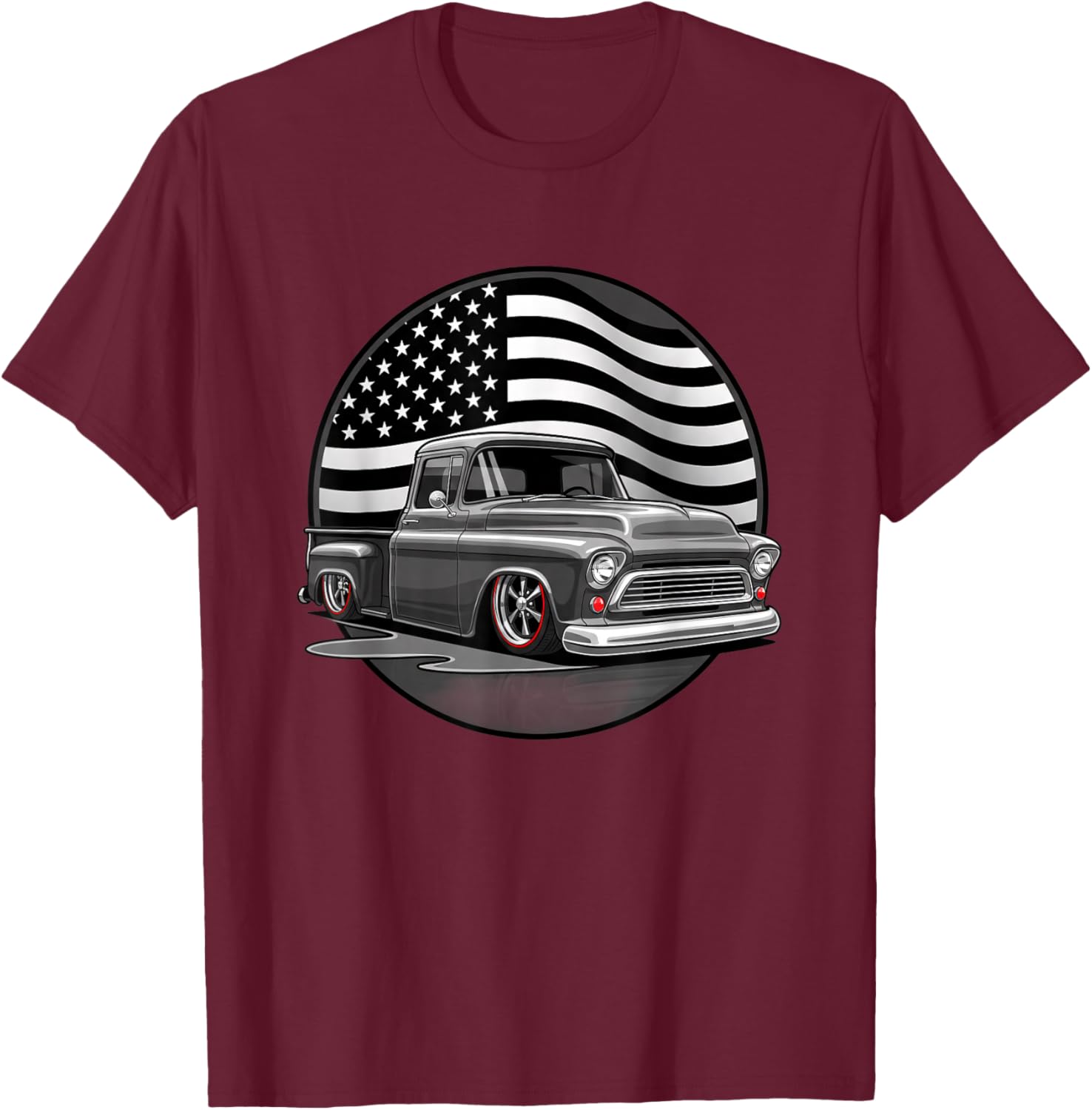 Trucks & Off-Road Classic Lowrider Pickup with American-So T-Shirt - T-Shirt | Maroon