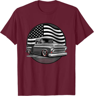 Trucks & Off-Road Classic Lowrider Pickup with American-So T-Shirt - T-Shirt | Maroon