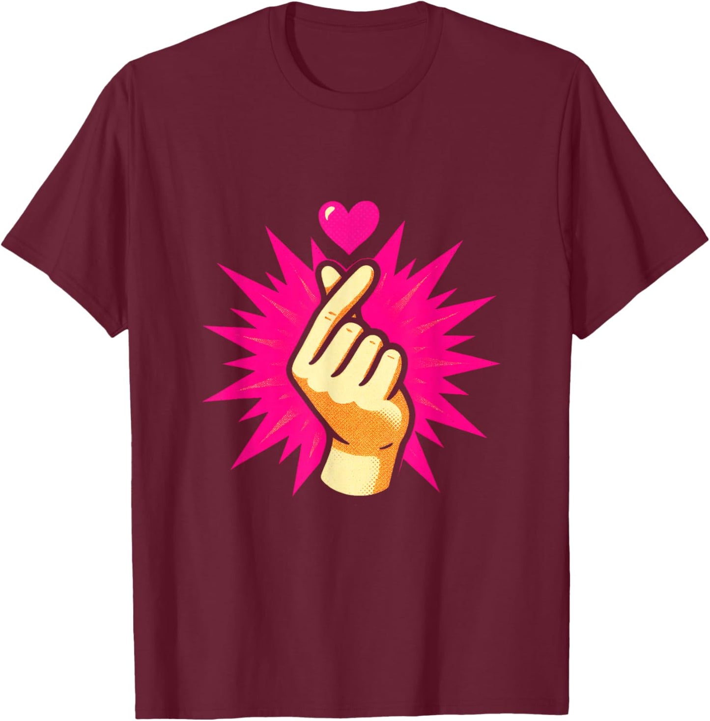 Korean Heart Hand Sign Kpop T-Shirt - T-Shirt | Maroon