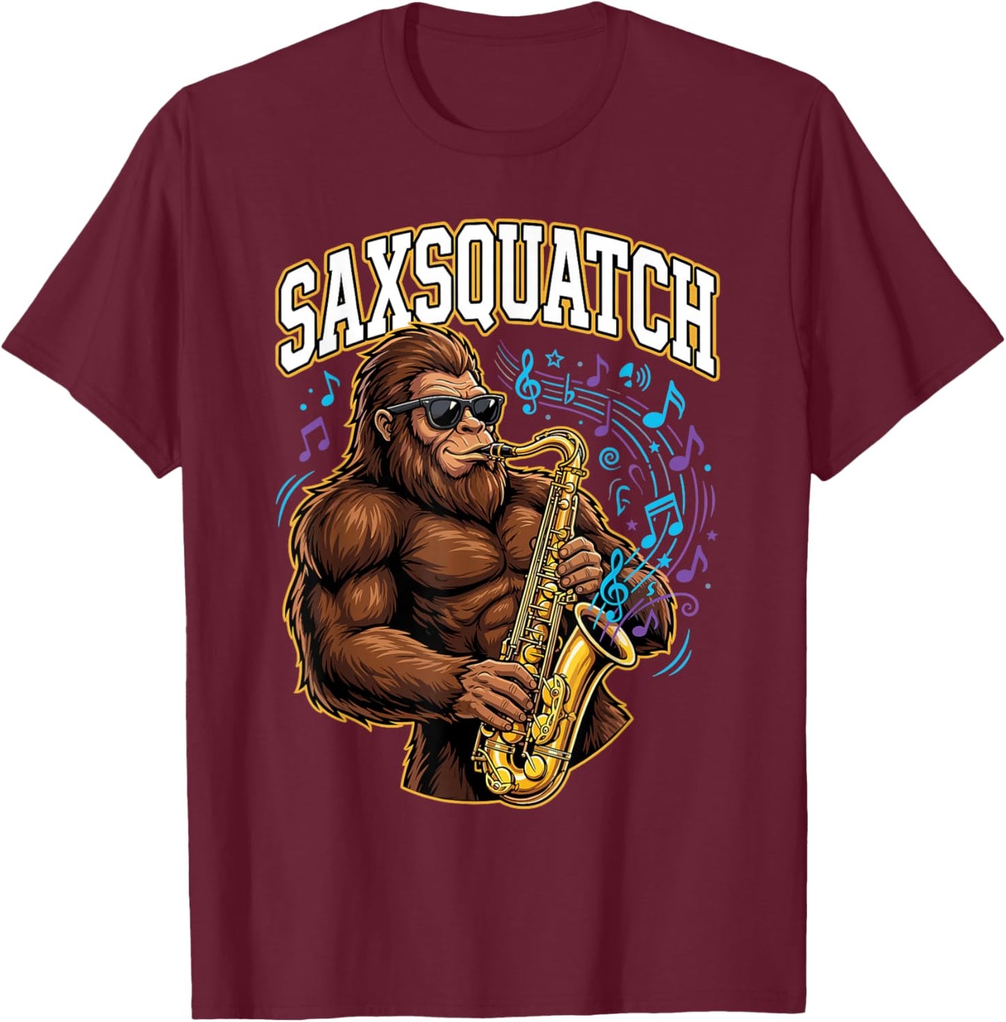 Saxsquatch Bigfoot Saxophone Player Musician Jazz Funny T-Shirt - T-Shirt | Maroon