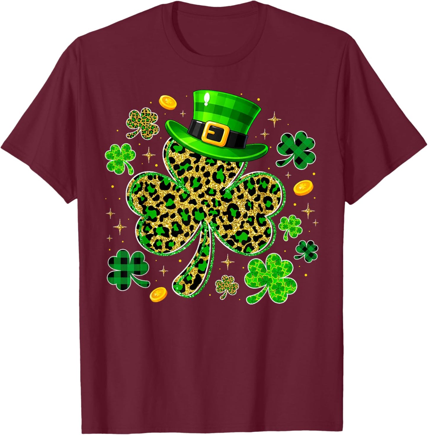 Cute Shamrock Leopard PJs St Patricks Women Girl T-Shirt - T-Shirt | Maroon