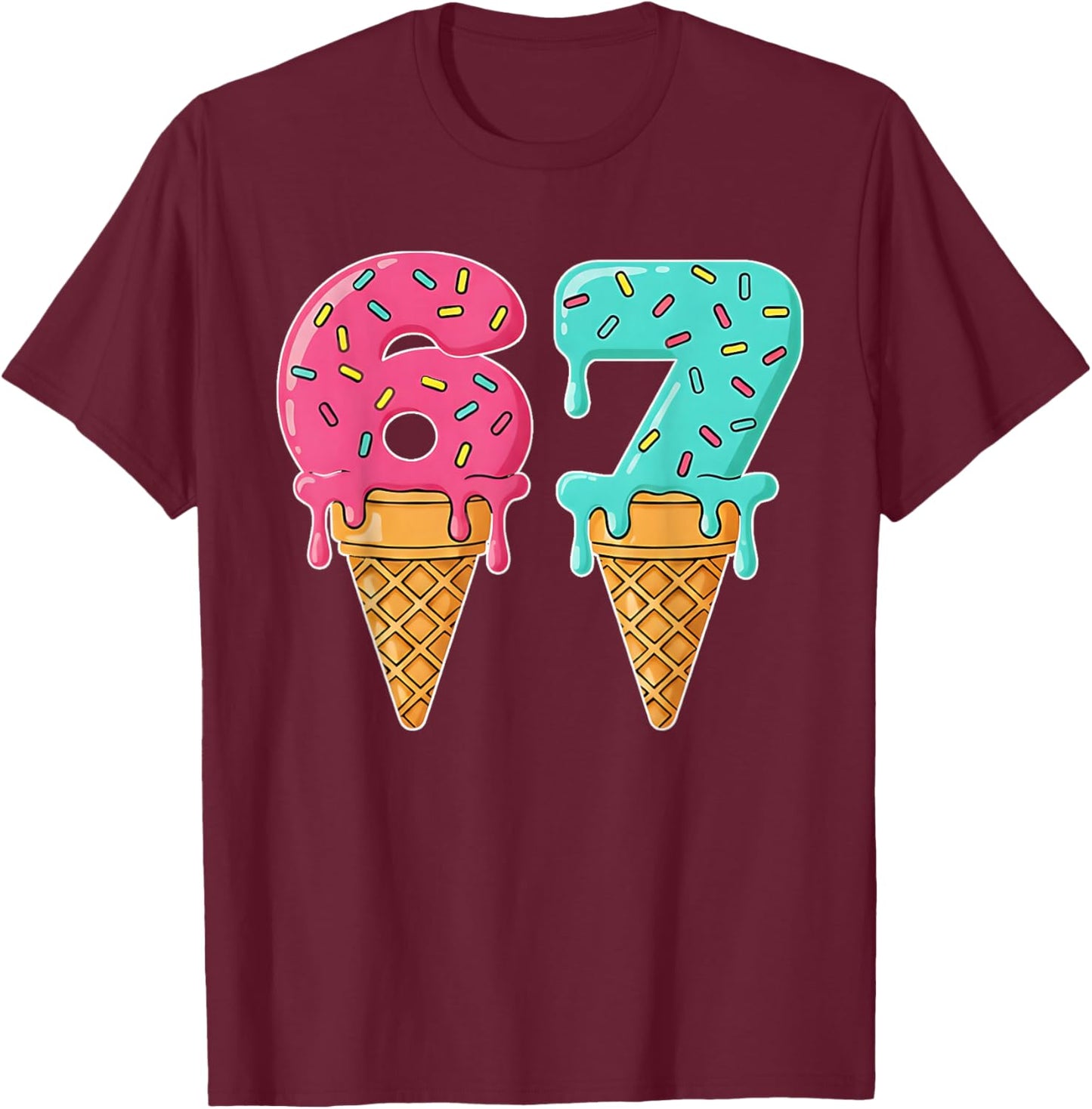 Baseball Drip Ice Cream 67 Baseball T-Shirt - T-Shirt | Maroon
