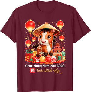 TET Binh NGO 2026 Vietnamese New Year Chuc Mung NAM Moi 2026 T-Shirt - T-Shirt | Maroon