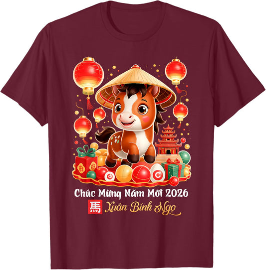 TET Binh NGO 2026 Vietnamese New Year Chuc Mung NAM Moi 2026 T-Shirt - T-Shirt | Maroon