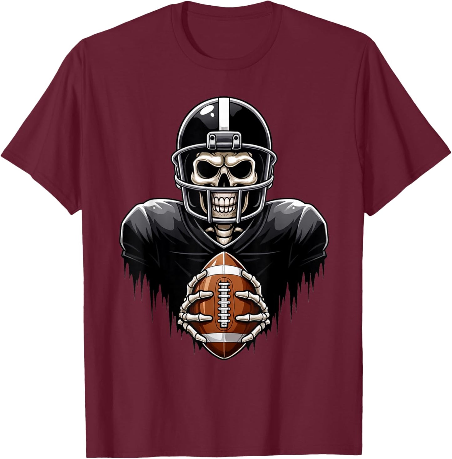 Skeleton Playing Football Player Halloween Costume Sports T-Shirt - T-Shirt | Maroon