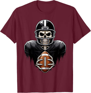 Skeleton Playing Football Player Halloween Costume Sports T-Shirt - T-Shirt | Maroon