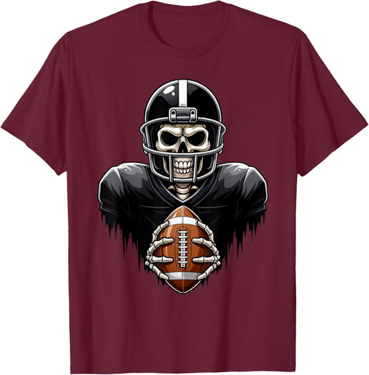 Skeleton Playing Football Player Halloween Costume Sports T-Shirt - T-Shirt | Maroon