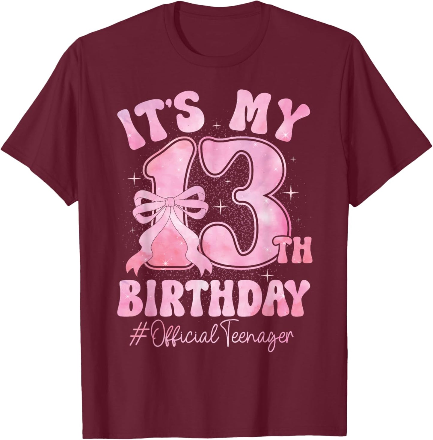 13 Year Old Coquette Bow Official Teenager 13th Birthday T-Shirt - T-Shirt | Maroon