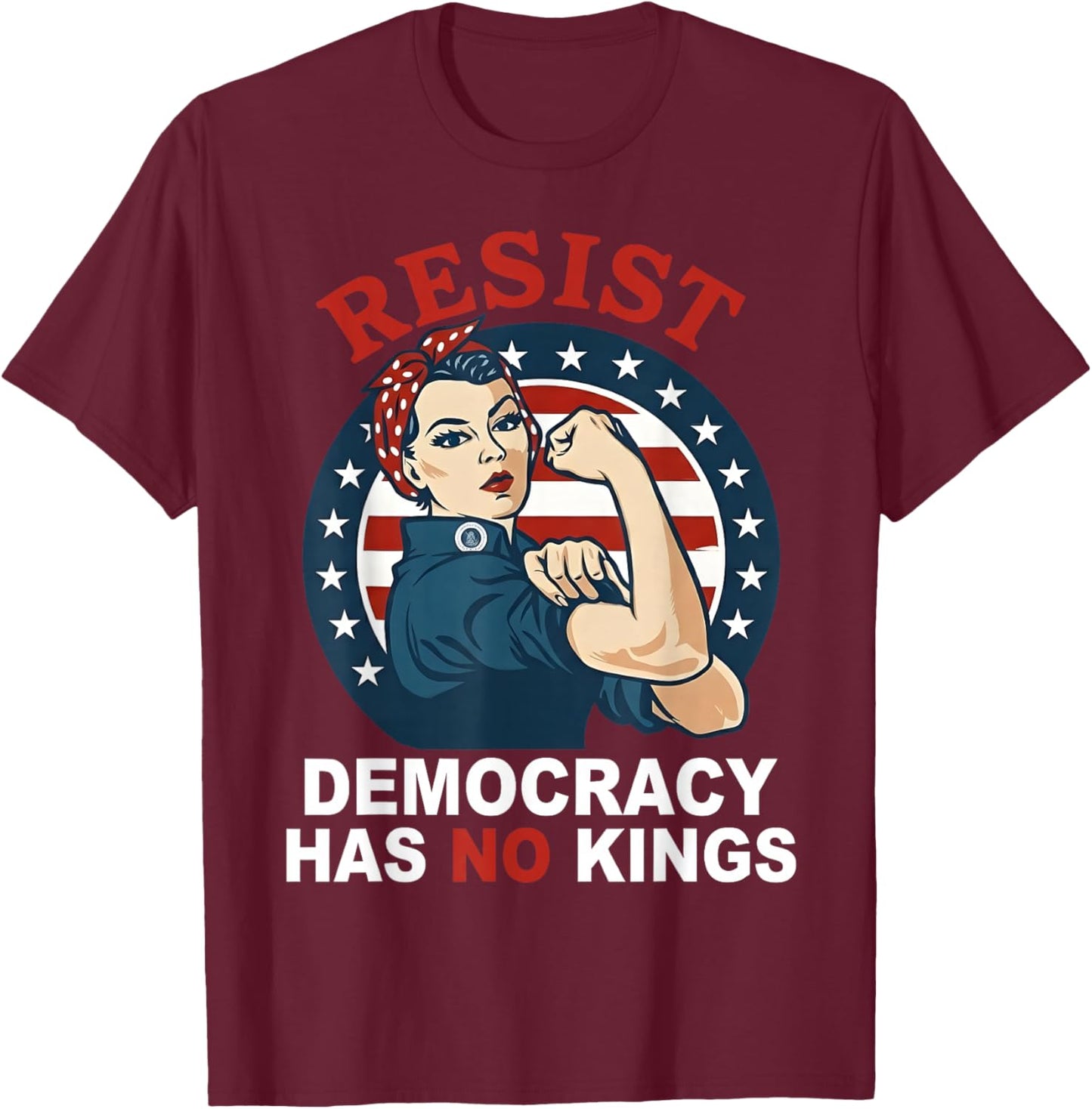 Resist Democracy Has No Kings Woman's Girl America Flag T-Shirt - T-Shirt | Maroon