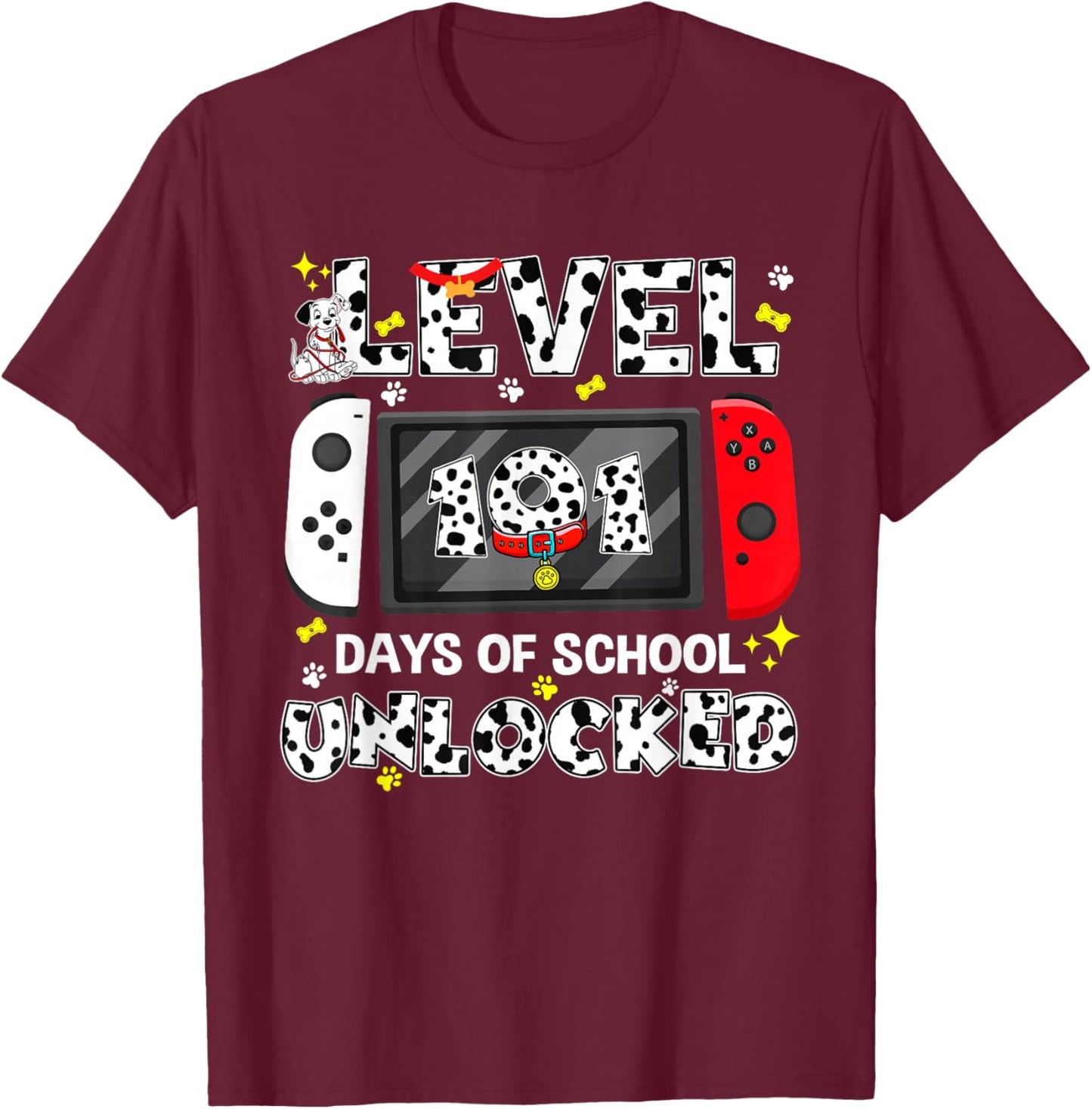 Level 101 Days School Unlocked 100 Days Game Controller T-Shirt - T-Shirt | Maroon