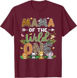 Mama of The Wild One 1st Birthday Safari Jungle Family T-Shirt - T-Shirt | Maroon