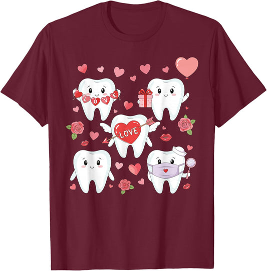 Dental Valentines Day Dental Assistant Hygienist Healthcare T-Shirt - T-Shirt | Maroon