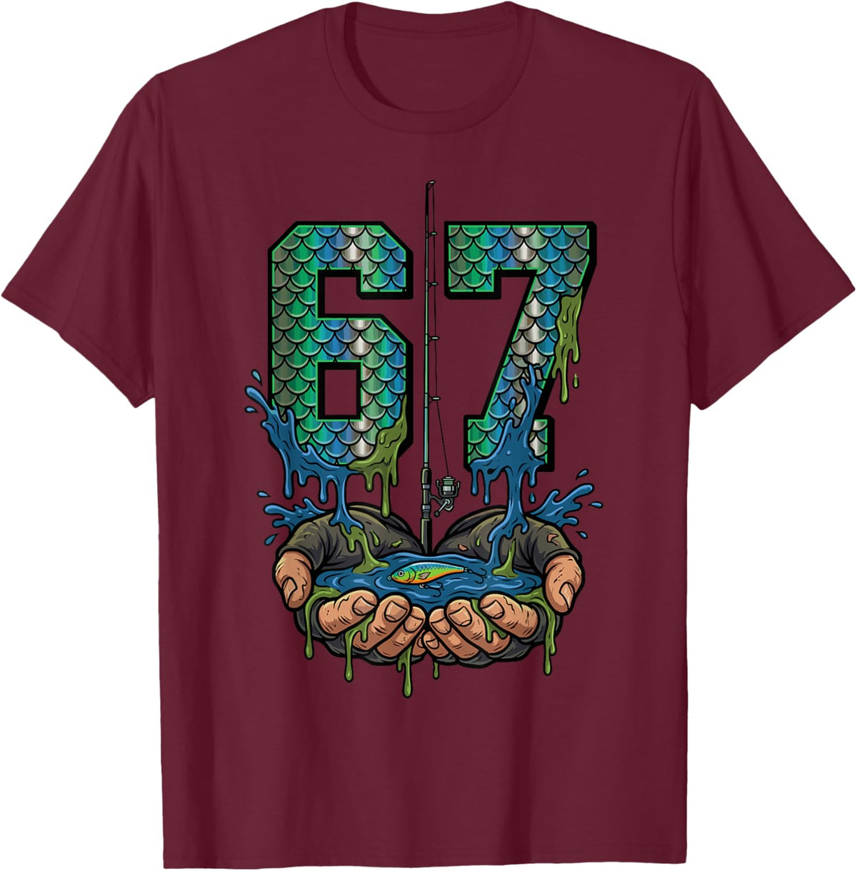 Fishing 67 Six Seven Fishermen T-Shirt - T-Shirt | Maroon